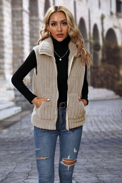 Women's fleece vest with textured material and practical pockets NOVAE