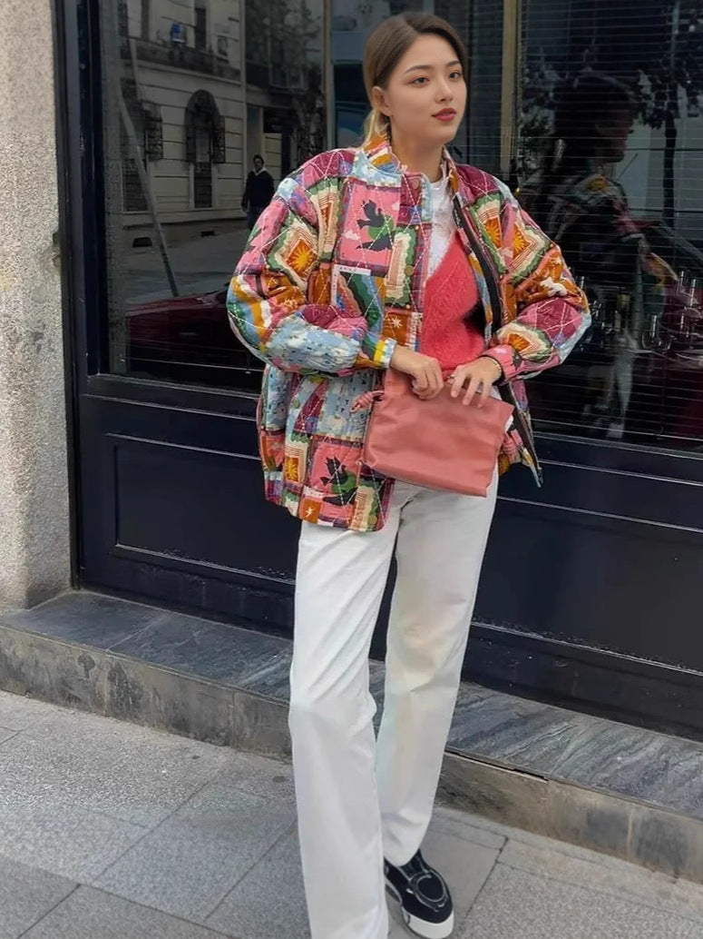 Women's quilted jacket with colorful patterns NOVAE