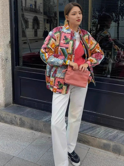 Women's quilted jacket with colorful patterns NOVAE