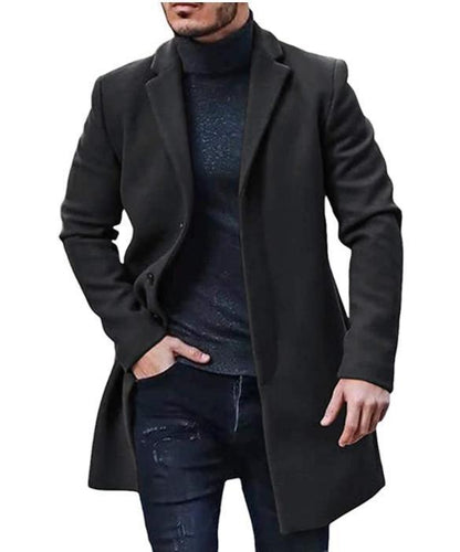 Men's elegant longer-cut wool coat with classic lapels NOVAE