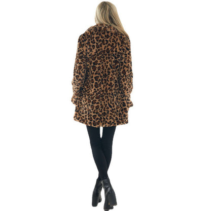 Women's fashionable cuddly jacket in leopard print NOVAE
