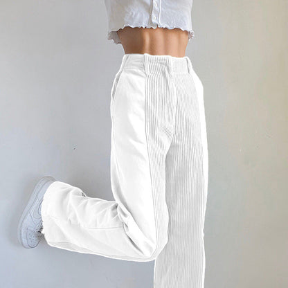 Women's Casual Corduroy Trousers with High Waist and Straight Cut NOVAE