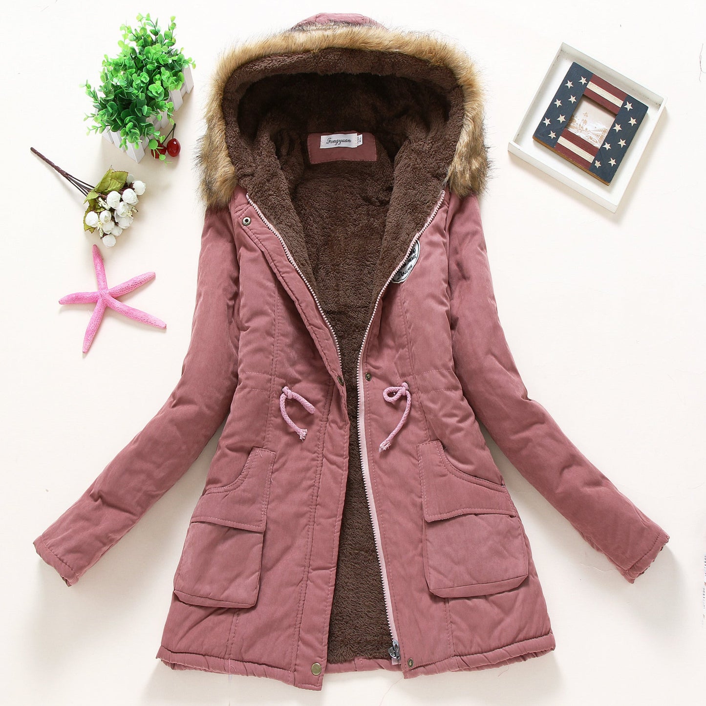 Women's quilted parka jacket with hood and faux fur lining NOVAE