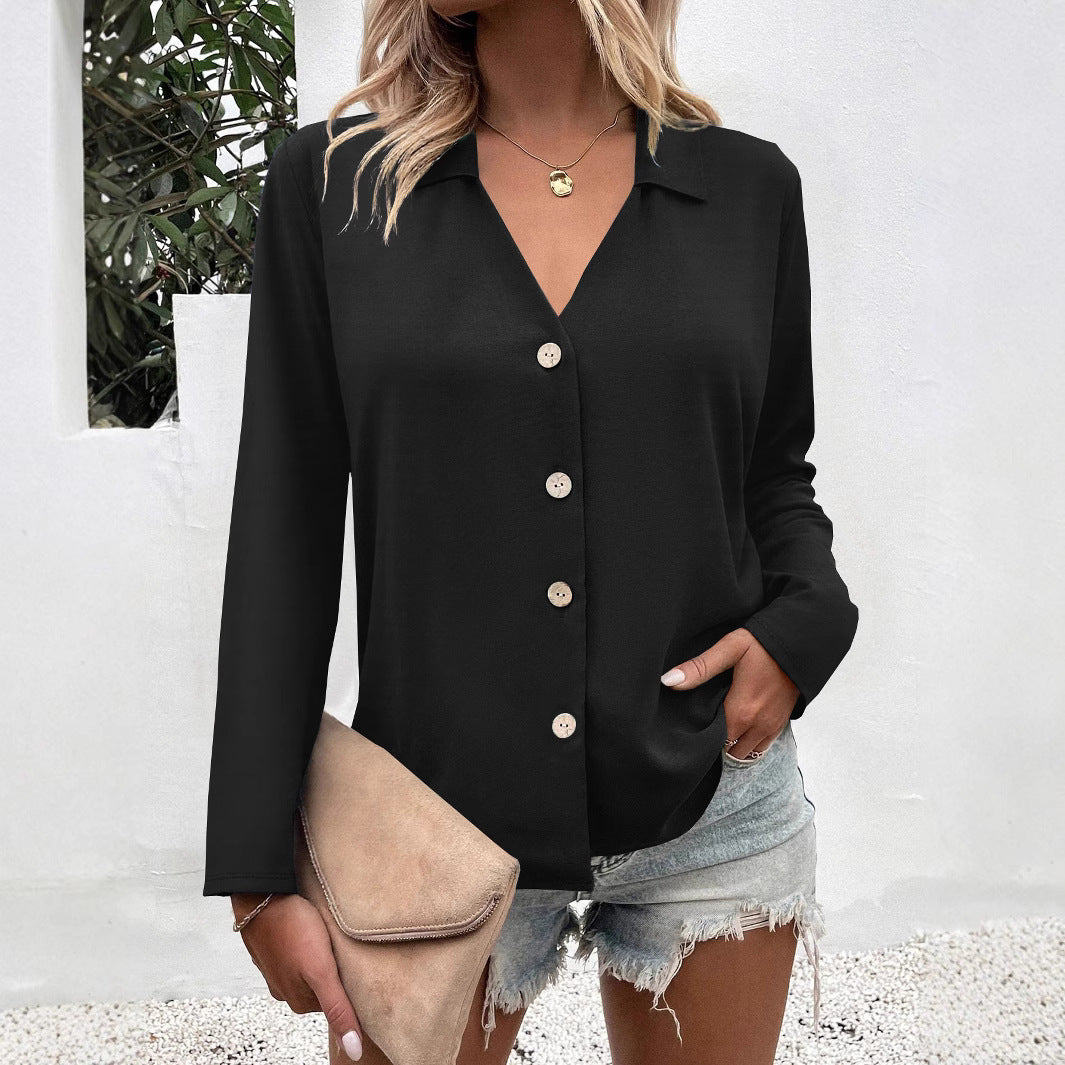 Women's fashionable blouse with V-neck and button details NOVAE