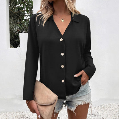Women's fashionable blouse with V-neck and button details NOVAE