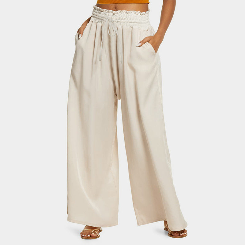 Women's wide-leg trousers with elasticated waistband and side pockets NOVAE