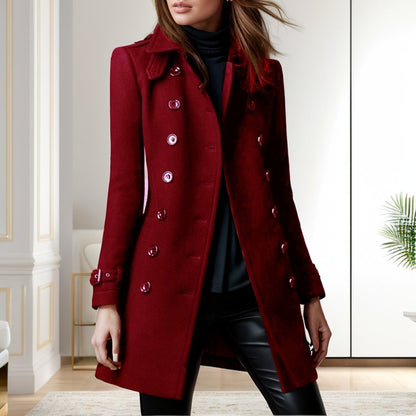 Women's elegant trench coat with double-breasted button closure and weighted collar NOVAE