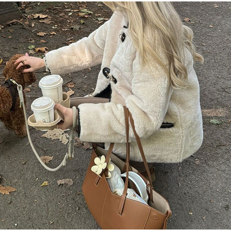 Women's cozy teddy jacket with high-quality leather workmanship NOVAE