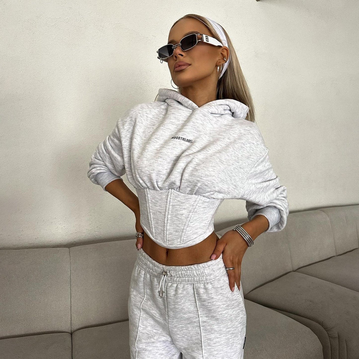 Women's fashionable cropped hoodie with lacing NOVAE