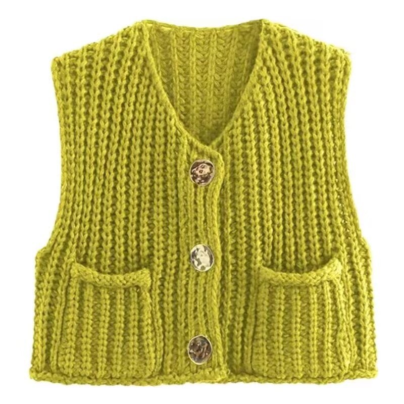 Women's knitted vest with decorative button closure NOVAE