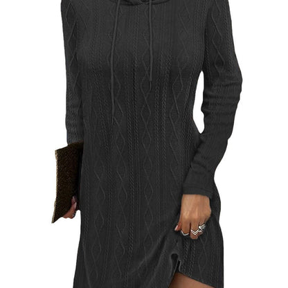 Women's hoodie dress with side slit and cable knit pattern NOVAE