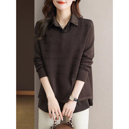 Women's knit sweater with layered design and harmonious texture NOVAE