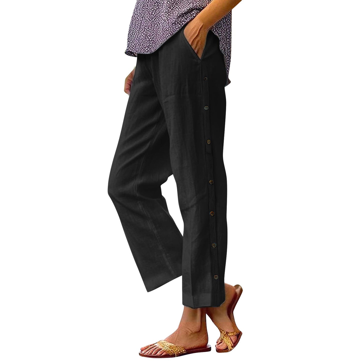 Women's lightweight and airy summer trousers with side buttons NOVAE