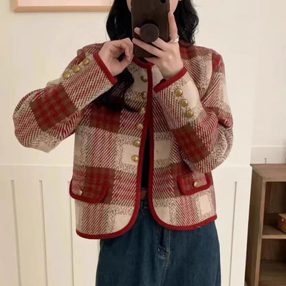 Women's casual blazer with elegant check pattern and button details NOVAE