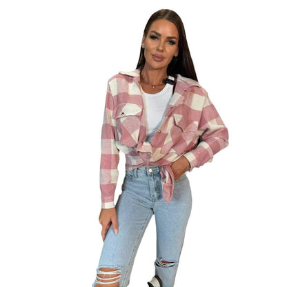 Women's Oversized Checkered Shirt Jacket with Button Details NOVAE