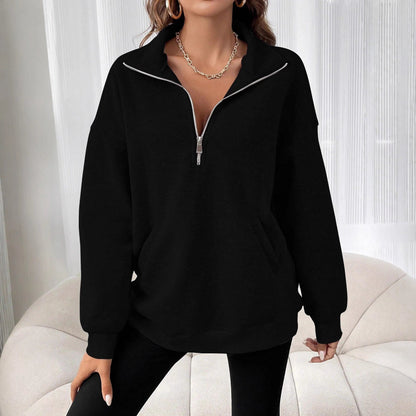 Women's sweatshirt with zipper and practical pockets NOVAE