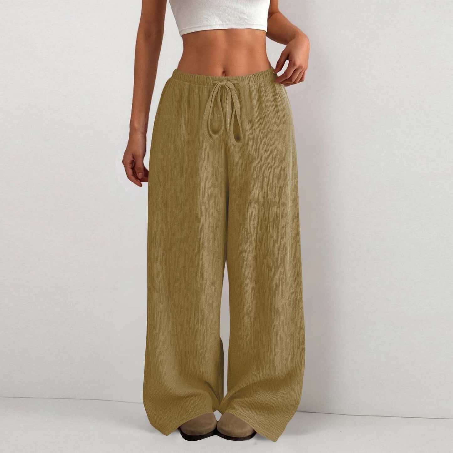 Women's wide-leg summer trousers made of lightweight fabric with elastic waistband NOVAE
