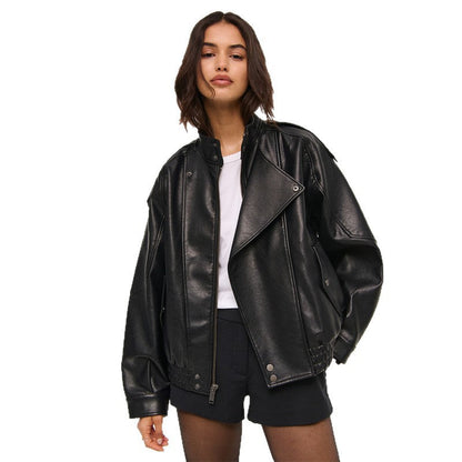 Women's fashionable faux leather jacket in an oversized cut with structured details NOVAE