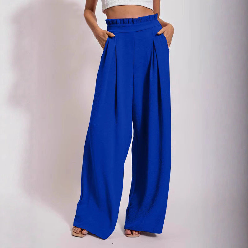 Women's wide-leg high-waisted trousers with pleats and elasticated waistband NOVAE