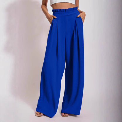 Women's wide-leg high-waisted trousers with pleats and elasticated waistband NOVAE