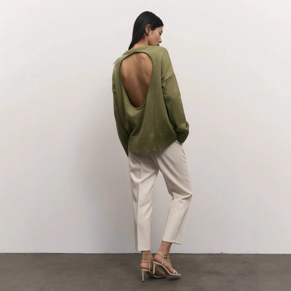 Women's casual knit sweater with an innovative cut and wide sleeves NOVAE