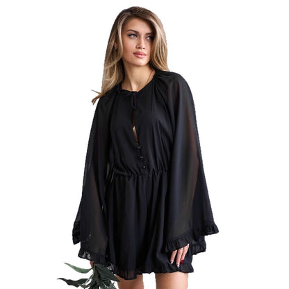 Women's elegant jumpsuit with ruffle details and button-closing V-neck NOVAE