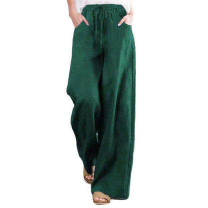 Women's wide-leg linen trousers with elasticated waistband and side pockets NOVAE