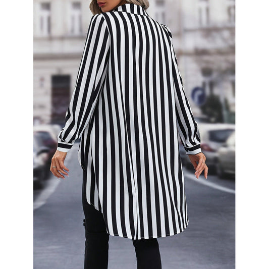 Women's long-sleeved shirt blouse in a modern striped look with an asymmetrical cut NOVAE
