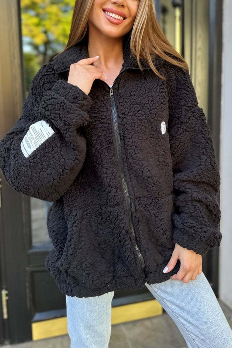 Women's Cozy Fleece Jacket with Practical Pockets and High Collar NOVAE