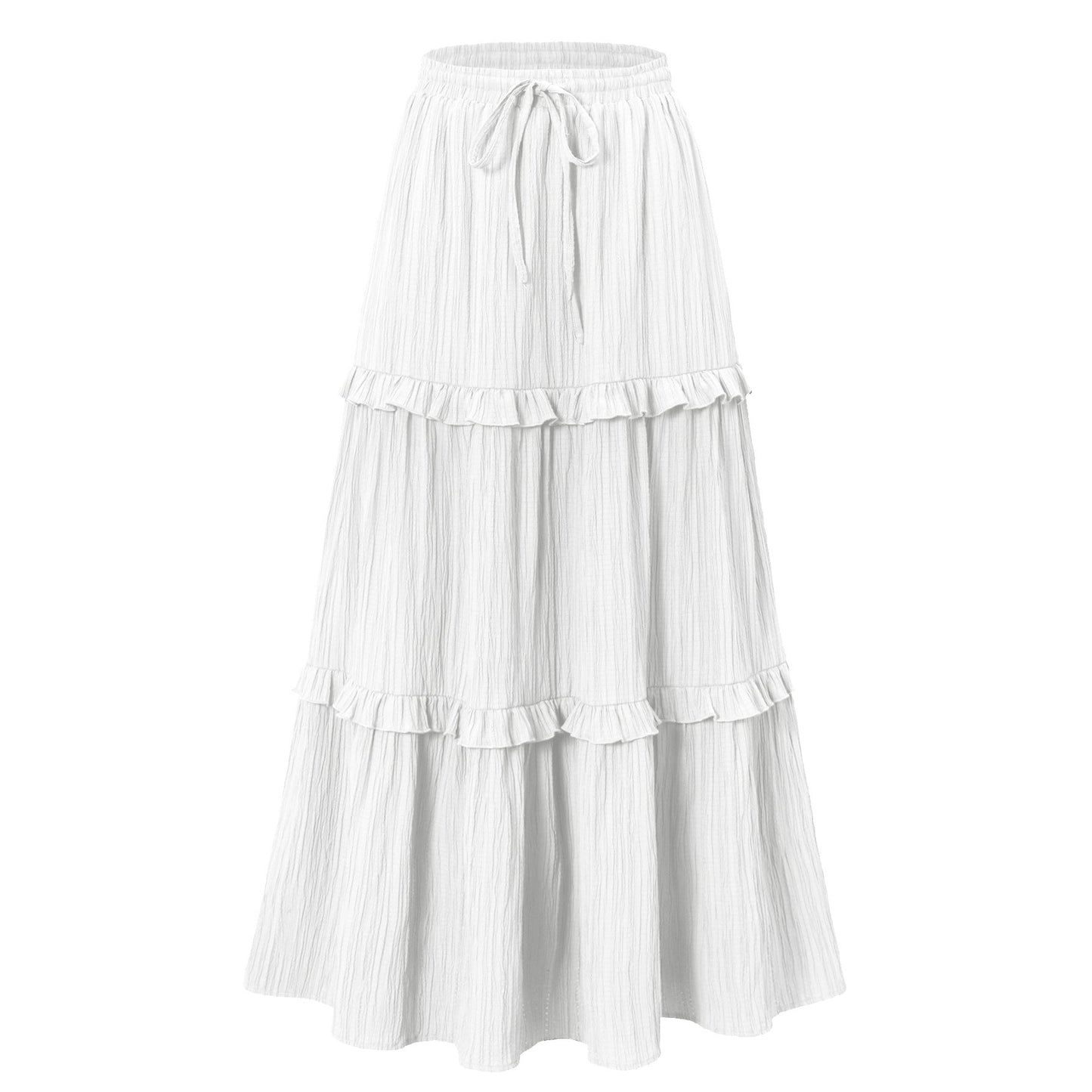 Women's Long Flowy Skirt with Ruffles and Elastic Waistband NOVAE