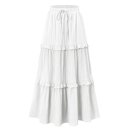 Women's Long Flowy Skirt with Ruffles and Elastic Waistband NOVAE