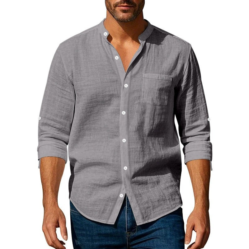 Men's shirt with stand-up collar and chest pocket NOVAE