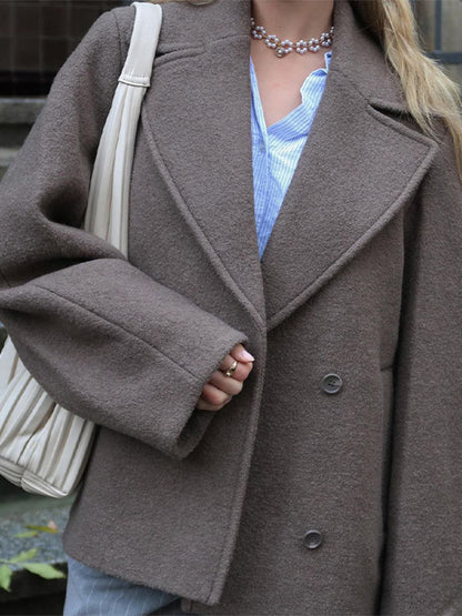 Women's oversized wool cardigan with wide sleeves and elegant lapel NOVAE