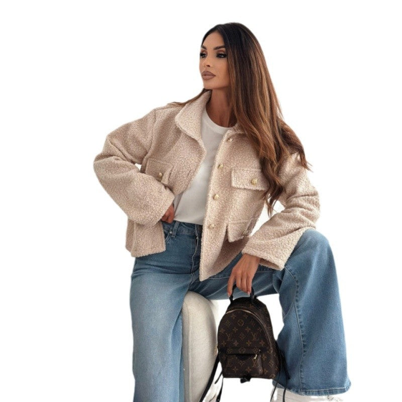 Women's fleece jacket with elegant button details and practical pockets NOVAE