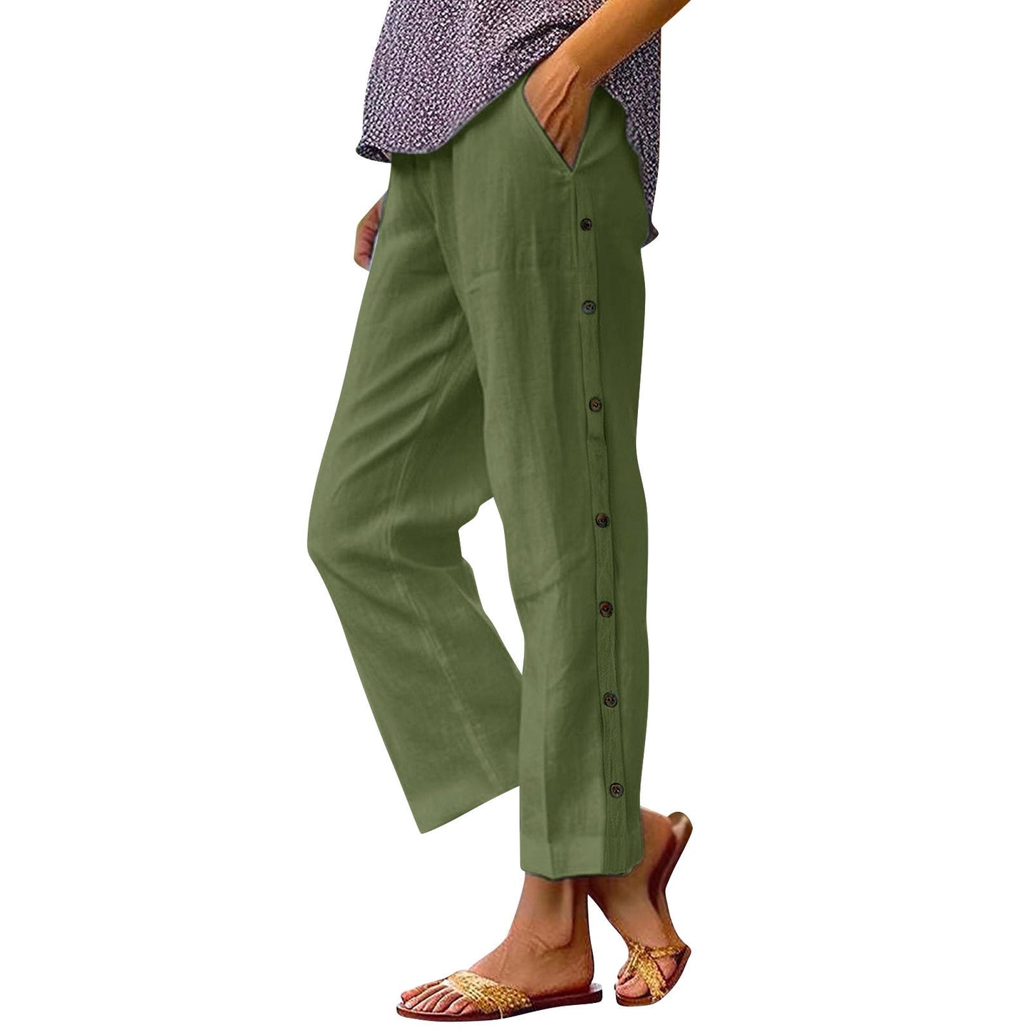 Women's lightweight and airy summer trousers with side buttons NOVAE