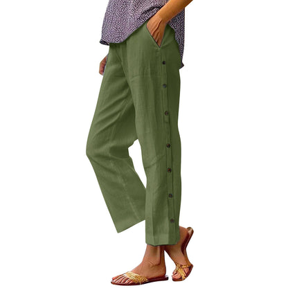 Women's lightweight and airy summer trousers with side buttons NOVAE