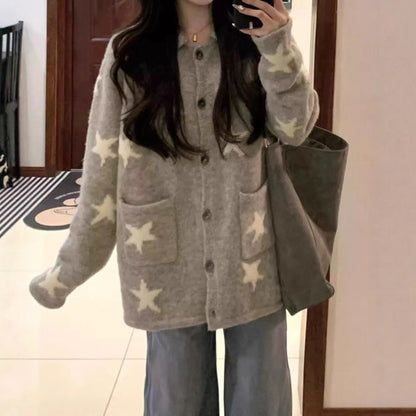 Women's cardigan with star pattern and practical pockets NOVAE