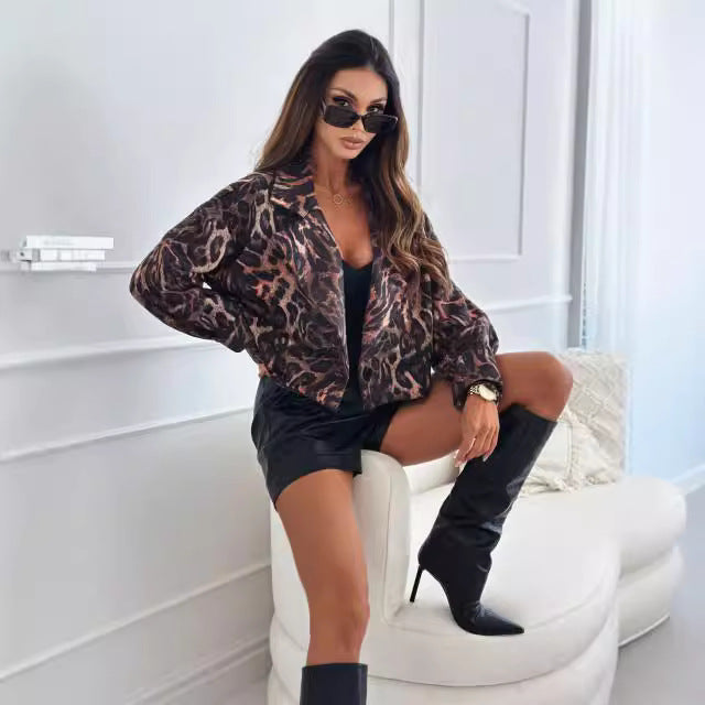 Women's fashionable blazer jacket in trendy leopard print NOVAE