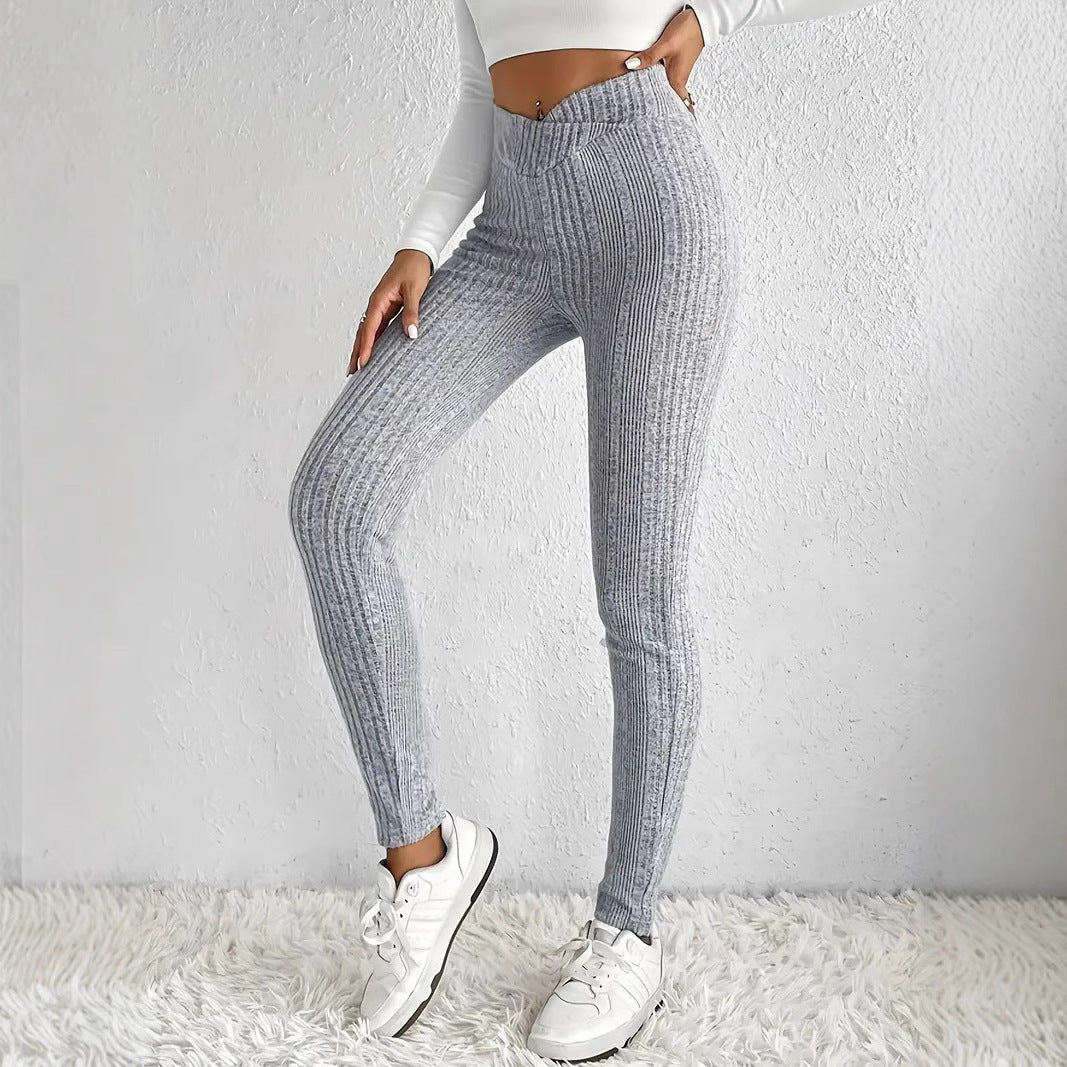 Women's leggings with structured rib pattern and high waistband NOVAE