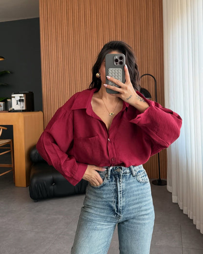 Women's oversized blouse shirt in soft linen fabric NOVAE