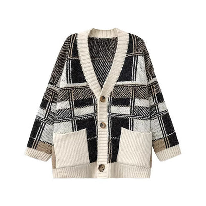 Women's Fashionable Oversized Cardigan with Check Pattern NOVAE