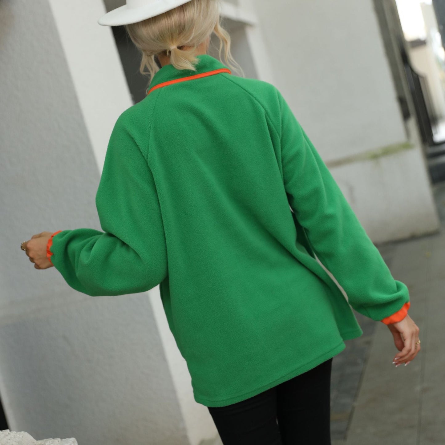 Women's fleece pullover with high collar and button closure NOVAE