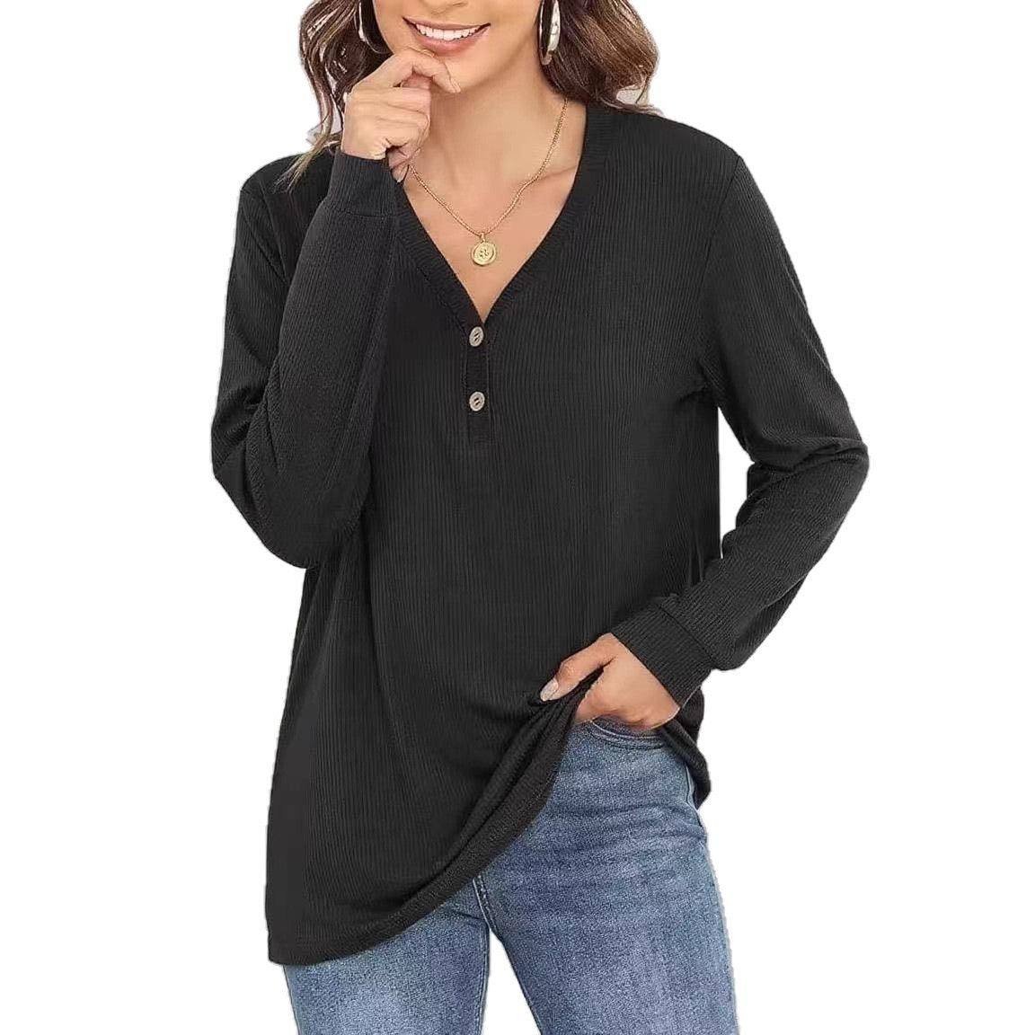 Women's casual long-sleeved shirt with button placket and fine texture NOVAE