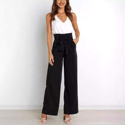 Women's wide-leg trousers with tie belt and elegant pockets NOVAE