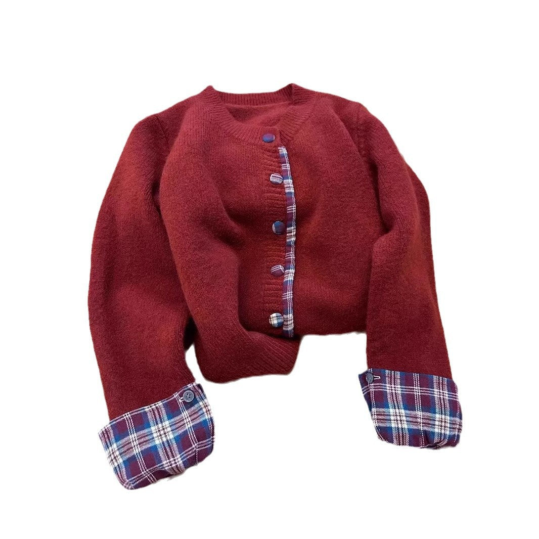 Women's cardigan with contrast collar and decorative buttons NOVAE