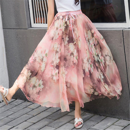 Women's maxi skirt with floral patterns and elastic waistband NOVAE