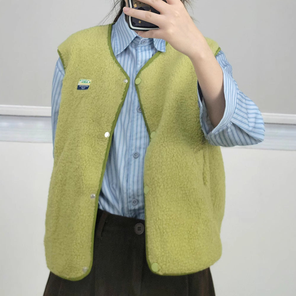 Women's soft and casual teddy vest with side pockets NOVAE