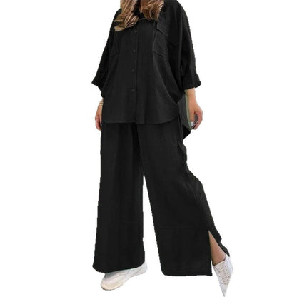 Women's casual and airy top with wide-leg trouser suit NOVAE