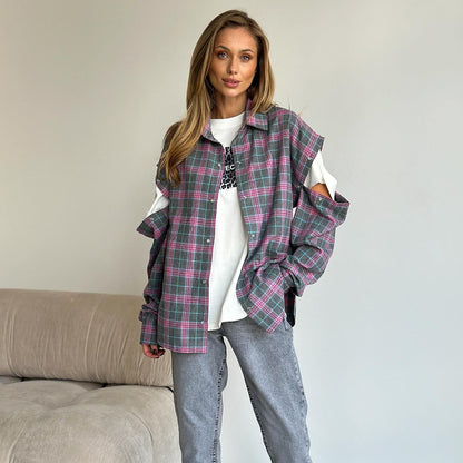 Women's checked overshirt with unique cut and fashionable detail NOVAE