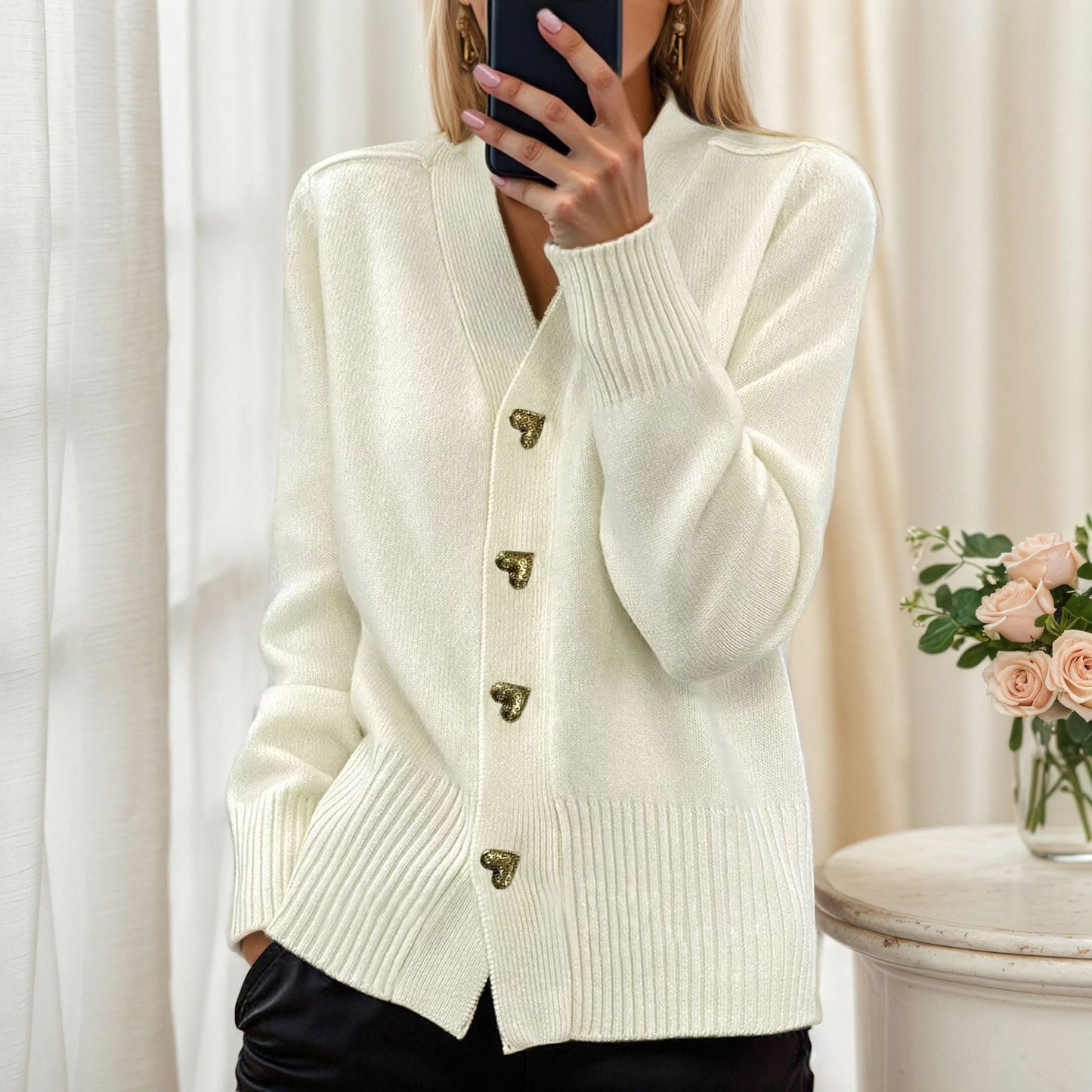 Women's cardigan with heart buttons and a relaxed fit NOVAE